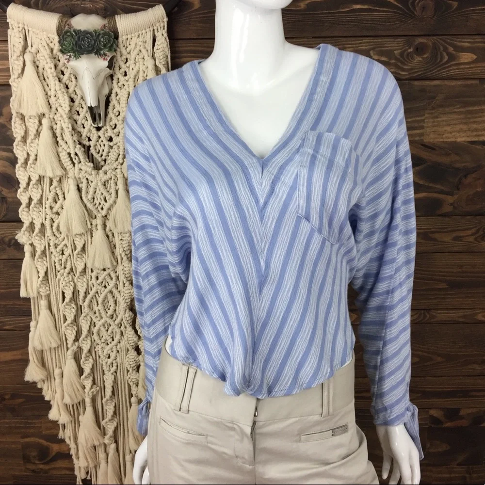 Free People‎ | Striped Dolman Tie Sleeve Blouse Blue